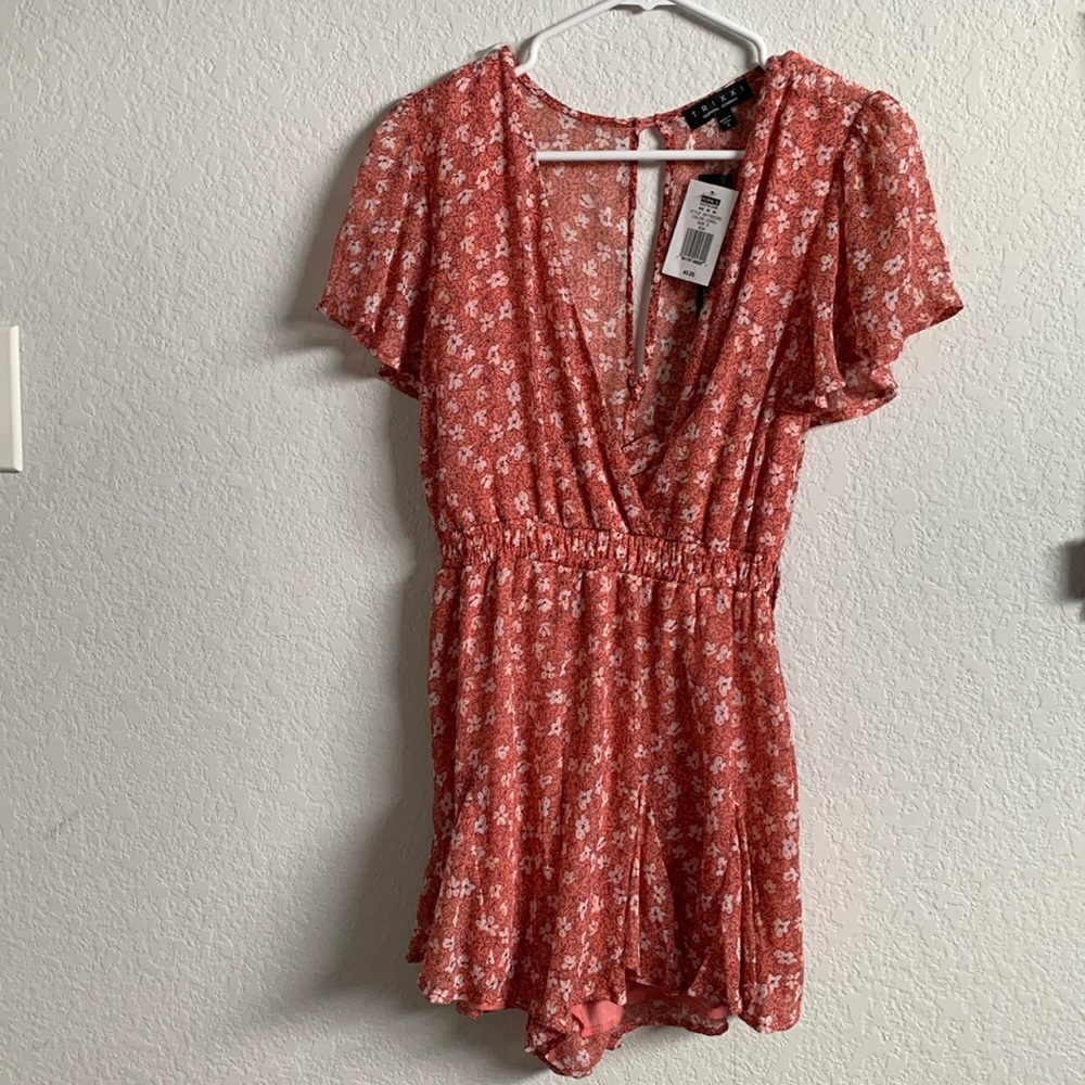 Shirtsleeve romper with v-neck